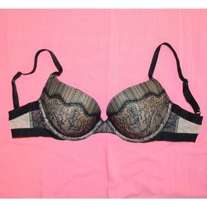 Victoria Secret 34D DREAM ANGELS Black Lace Padded Push Up Bra Add 1 Cup